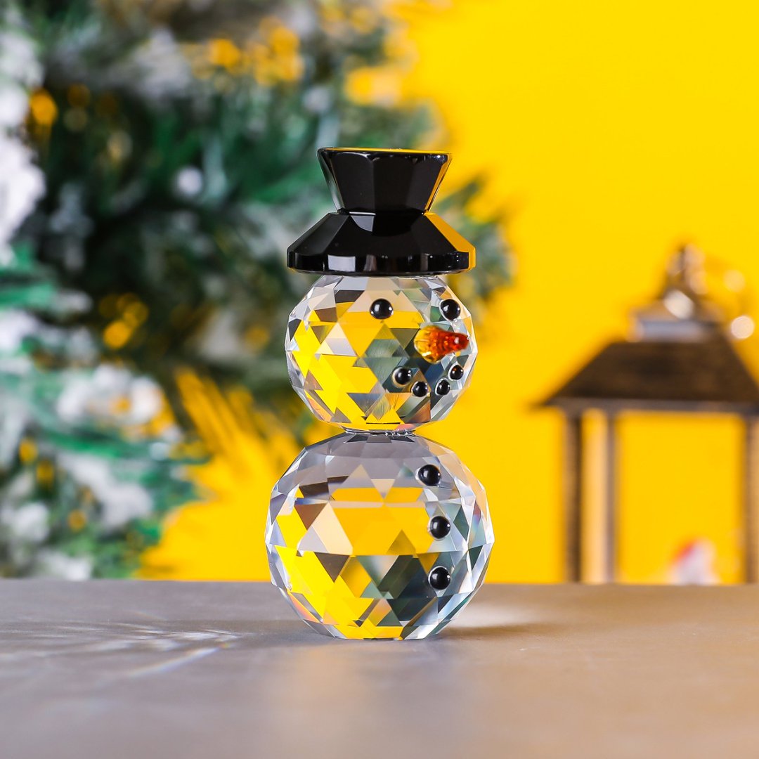 Crystal Black Hat Snowman Figu - Paper Weight Crystal 评论和价格