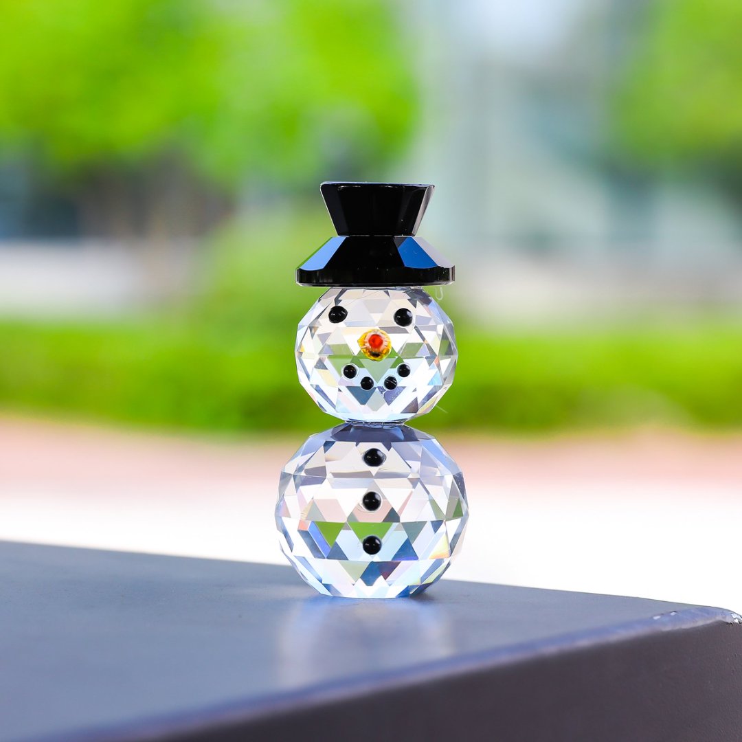 Crystal Black Hat Snowman Figu - Paper Weight Crystal 评论和价格